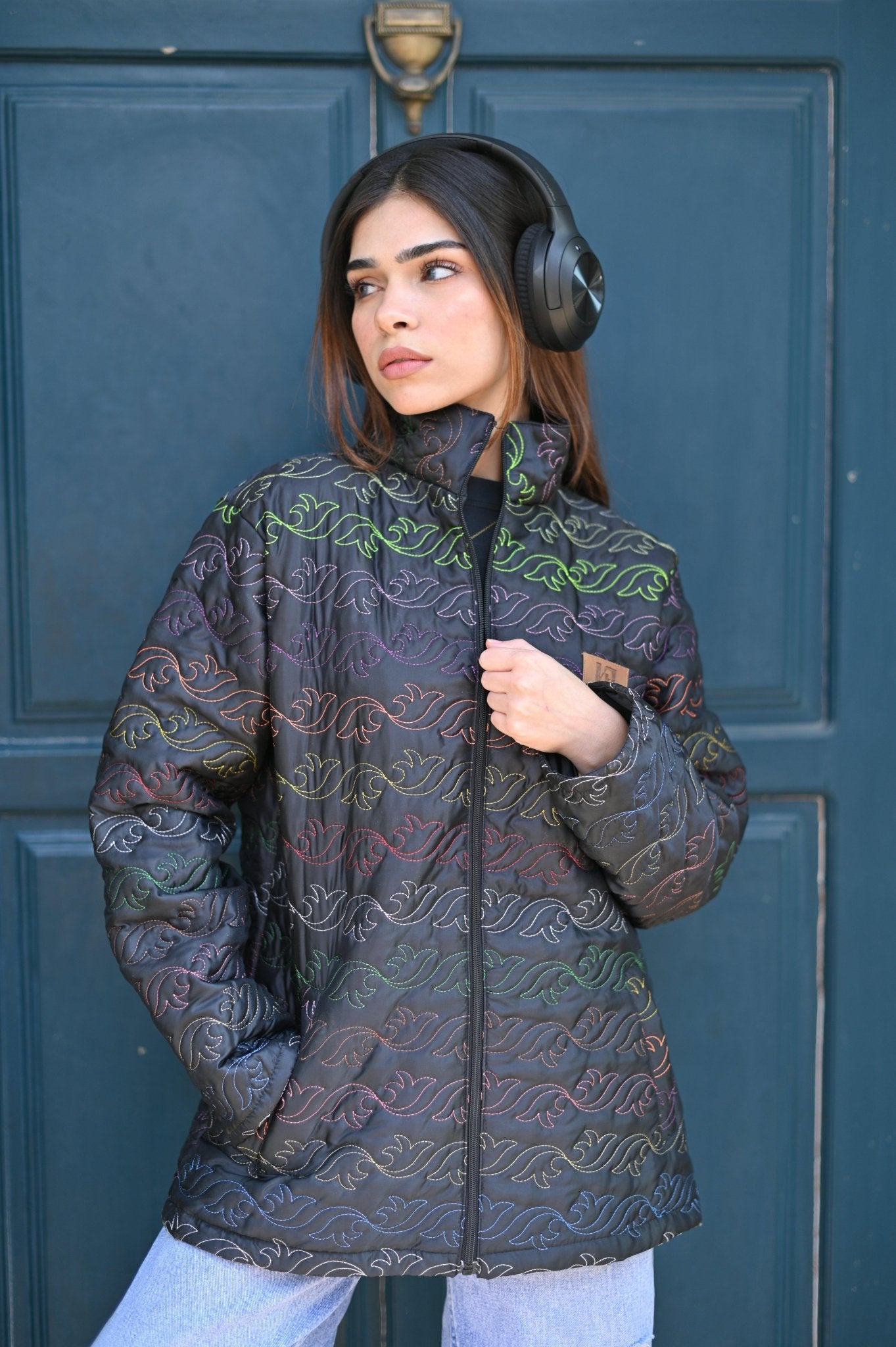 Modern Patterns Jacket Navy Black - Jaara