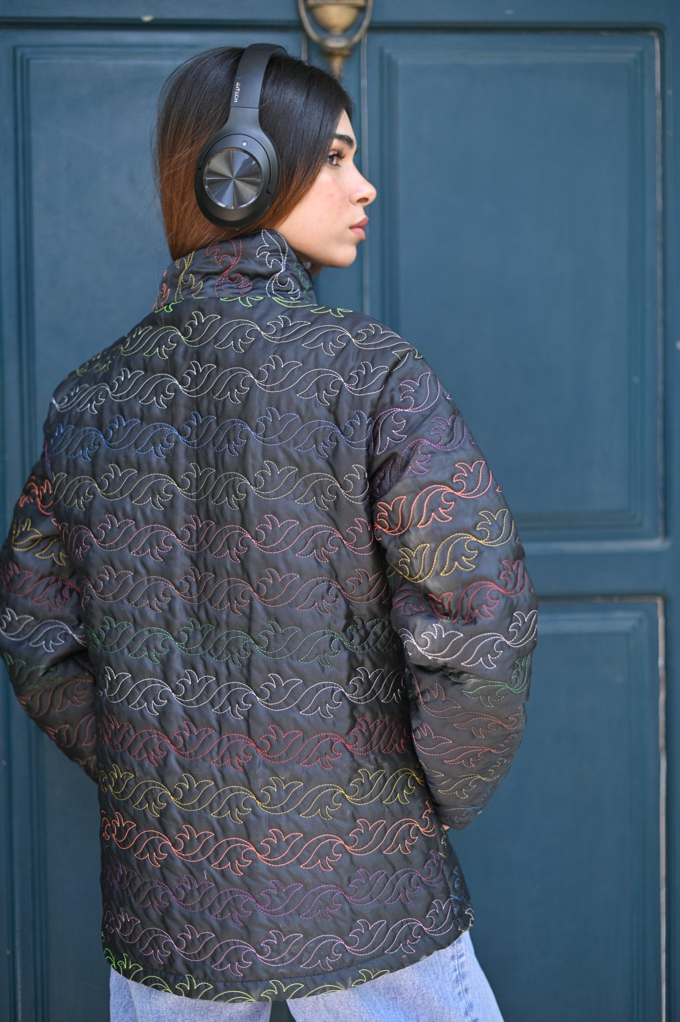 Modern Patterns Jacket Navy Black - Jaara
